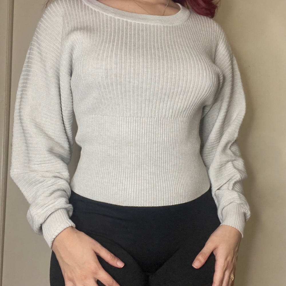 Women's Ribbed Knit Sweater - Grey Gray Silver